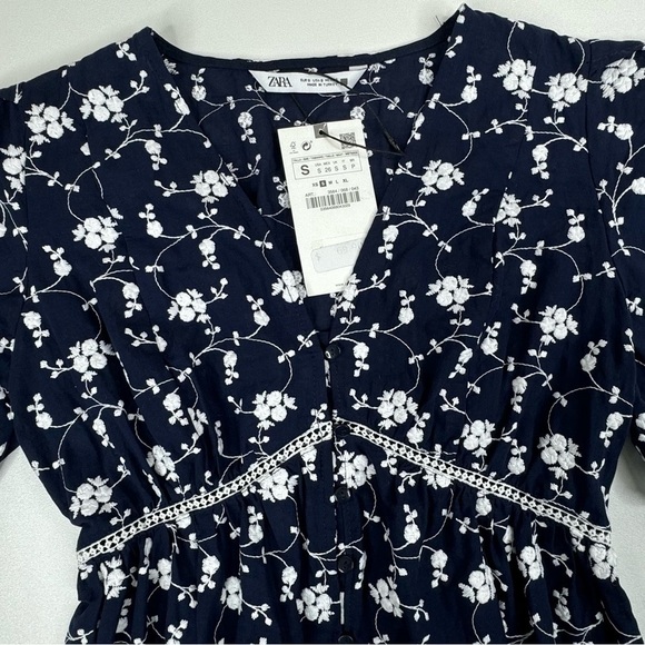 NWT Zara Embroidered Flutter Sleeve Button Down Midi Dresss Size Small - Picture 6 of 12